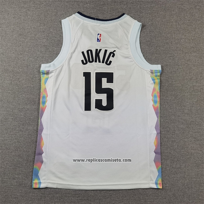 Camiseta Nino Denver Nuggets Nikola Jokic NO 15 Ciudad 2024-25 Blanco